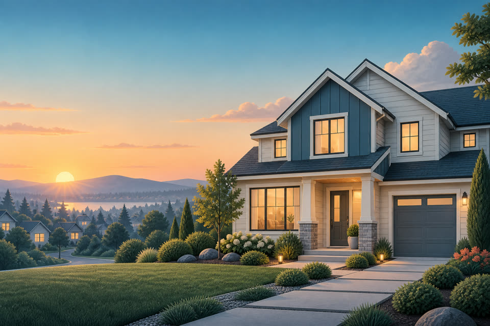 A welcoming contemporary home at sunrise